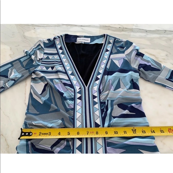 EMILIO PUCCI BLUE MULTI PRINT LONG SLEEVE DRESS SIZE IT 42 / US 8 NWOTS! - Picture 8 of 17